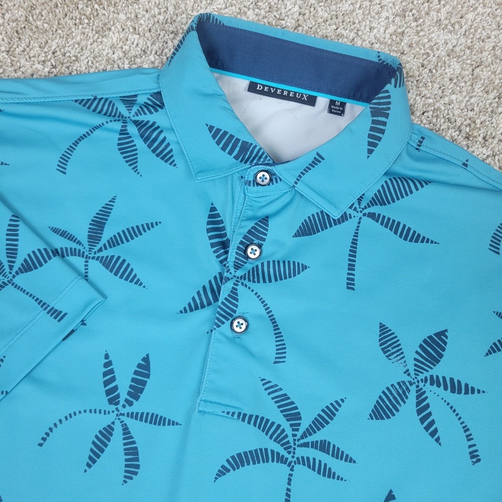 Devereux Mens Medium Blue AOP Floral Performance Stretch Golf Polo Short Sleeve